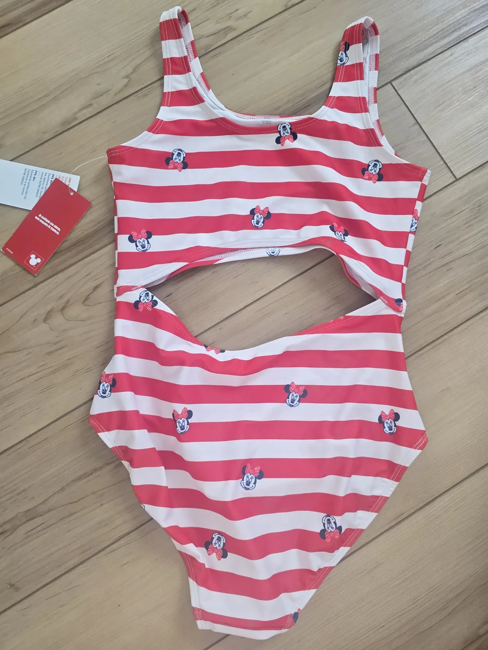 Disney Girls Red & White Striped Minnie Mouse Cutout One-Piece Swimsuit